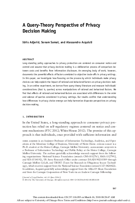 (PDF) A Query-Theory Perspective of Privacy Decision Making