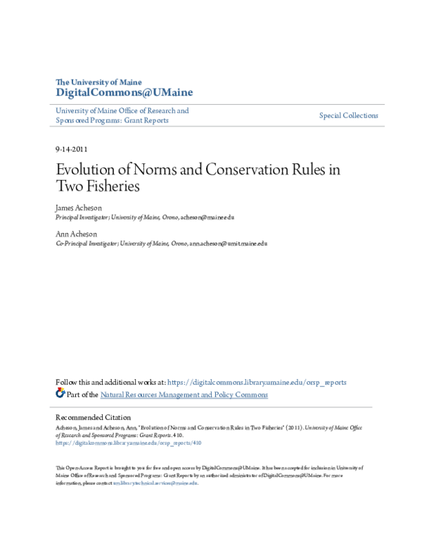 (PDF) Evolution of Norms and Conservation Rules in Two Fisheries