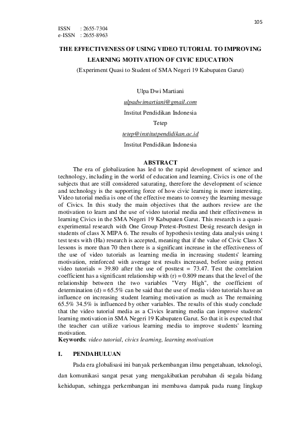 (PDF) THE EFFECTIVENESS OF USING VIDEO TUTORIAL TO IMPROVING LEARNING ...