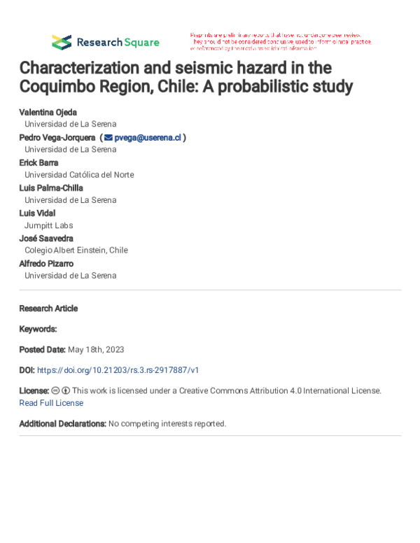 (PDF) Characterization and seismic hazard in the Coquimbo Region, Chile ...