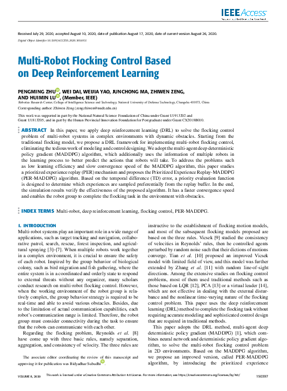 (PDF) Multi-Robot Flocking Control Based on Deep Reinforcement Learning