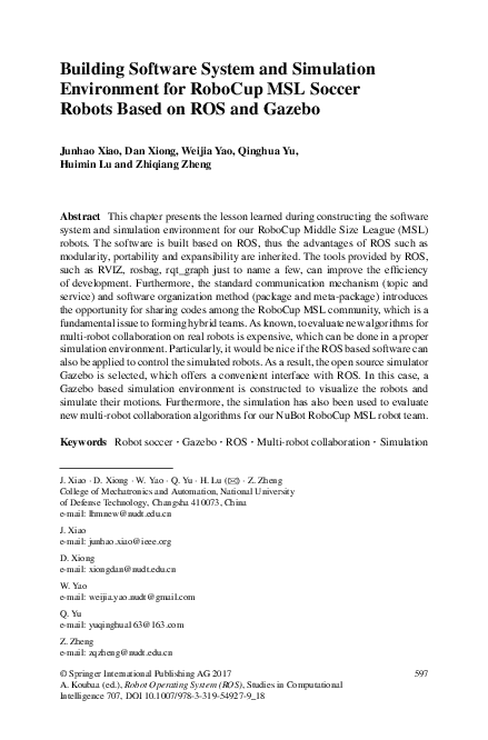 (PDF) Building Software System and Simulation Environment for RoboCup ...