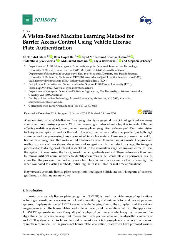 (PDF) A Vision-Based Machine Learning Method for Barrier Access Control ...