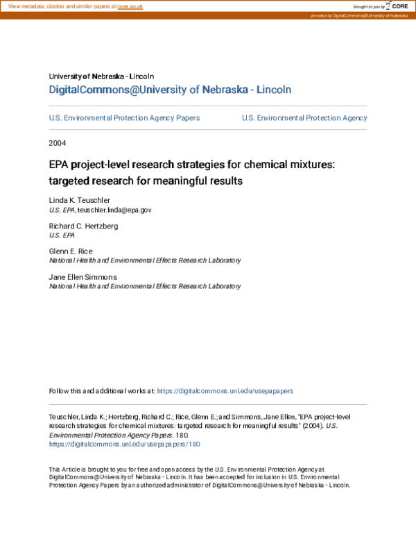 (PDF) EPA project-level research strategies for chemical mixtures ...