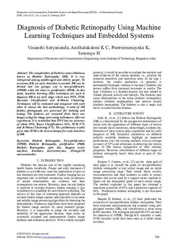 (PDF) Diagnosis of Diabetic Retinopathy Using Machine Learning ...