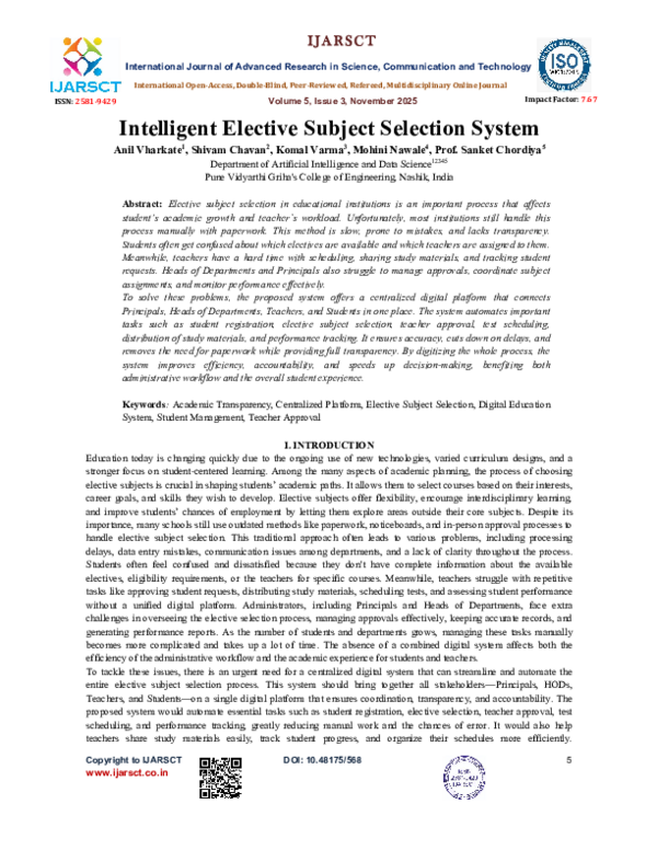 (PDF) Intelligent Elective Subject Selection System