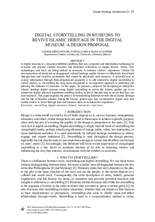 (PDF) Digital Storytelling in Museums to Revive Islamic Heritage in the ...