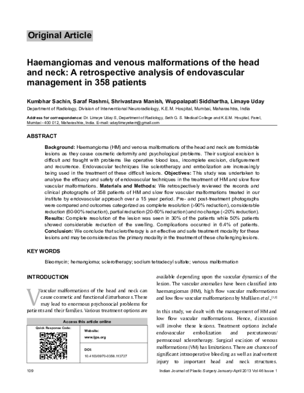 (PDF) Haemangiomas and venous malformations of the head and neck: A ...