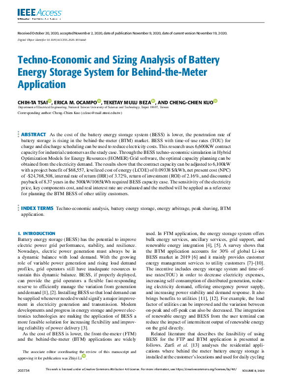 (PDF) Techno-Economic and Sizing Analysis of Battery Energy Storage ...