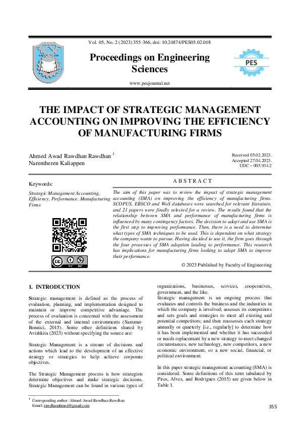 (PDF) The Impact of Strategic Management Accounting on Improving the ...
