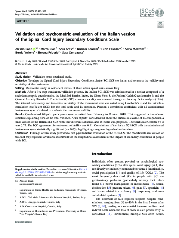 (PDF) Validation and psychometric evaluation of the Italian version of ...