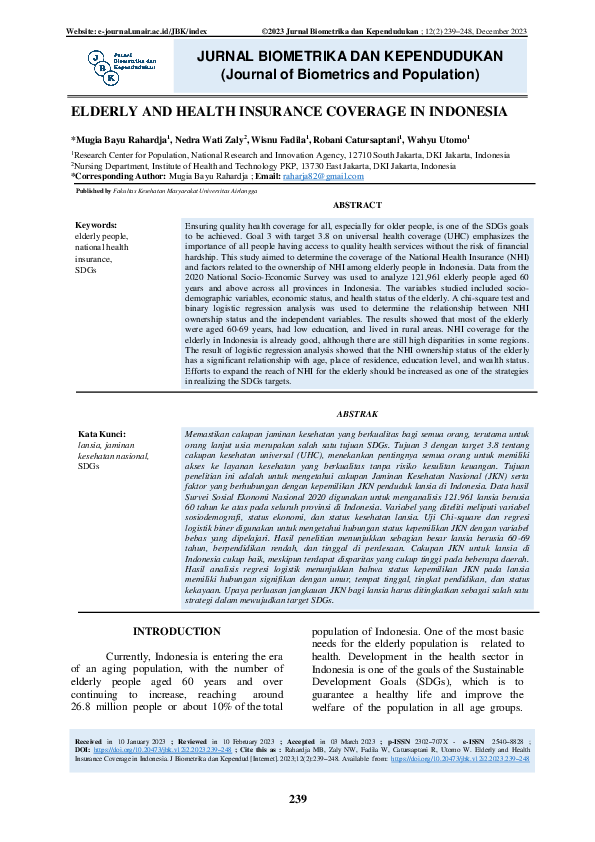 (PDF) Elderly and Health Insurance Coverage in Indonesia
