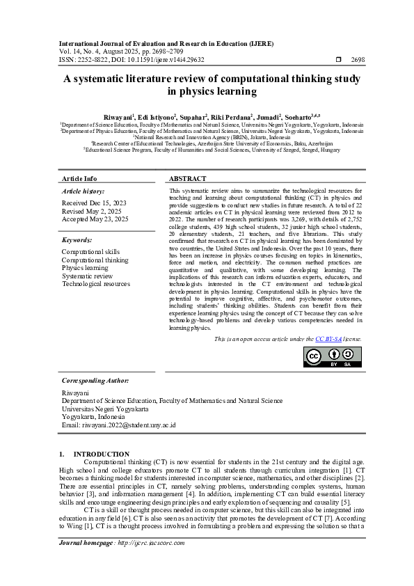 (PDF) A systematic literature review of computational thinking study in ...