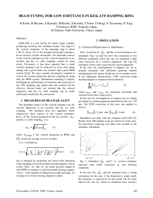 (PDF) Beam Tuning for Low Emittance in Kek-Atf Damping Ring