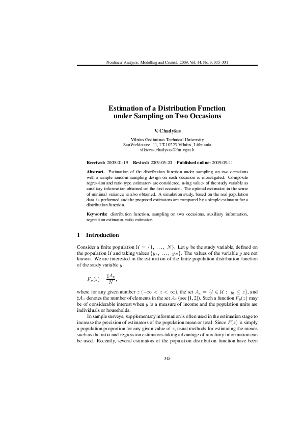 (PDF) Estimation of a Distribution function under Sampling on Two Occasions