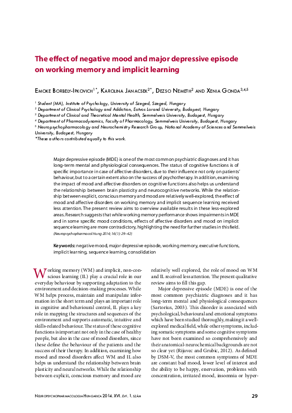 (PDF) The effect of negative mood and major depressive episode on ...