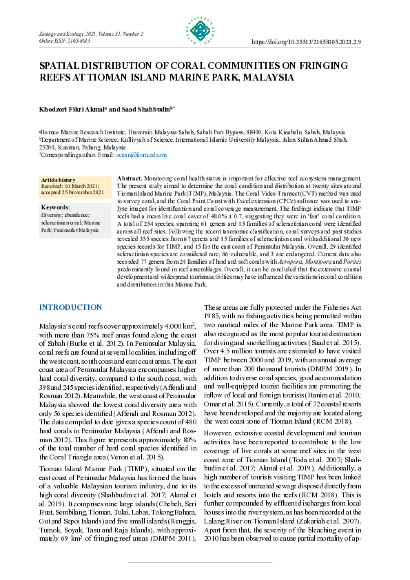 (PDF) Spatial distribution of coral communities on fringing reefs at ...