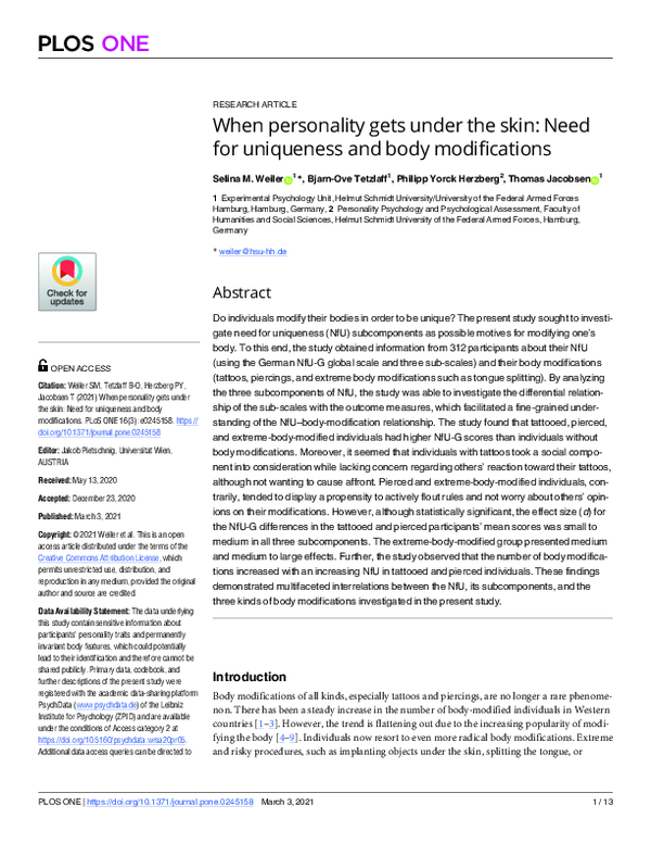 (PDF) When personality gets under the skin: Need for uniqueness and ...