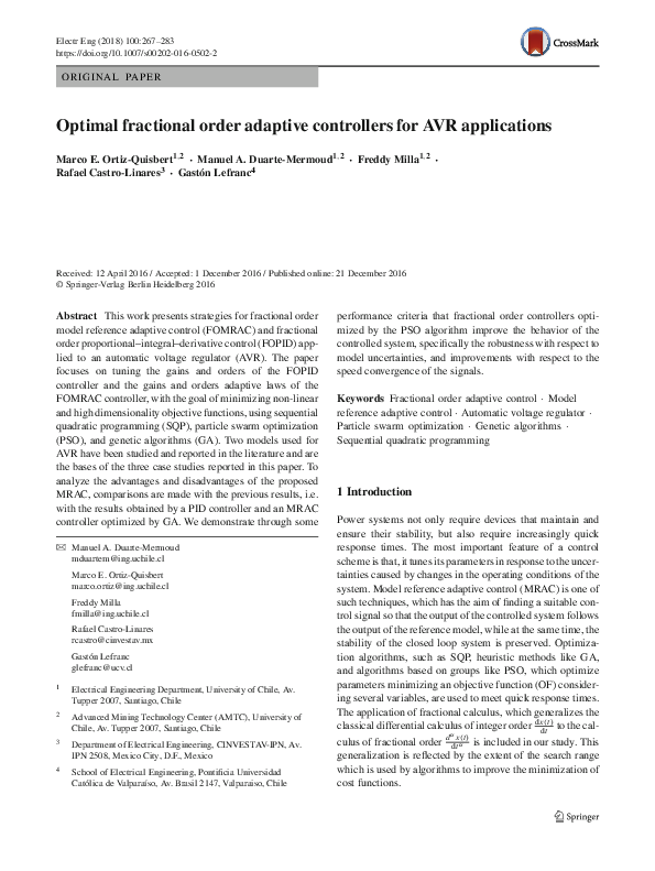 (PDF) Optimal fractional order adaptive controllers for AVR applications
