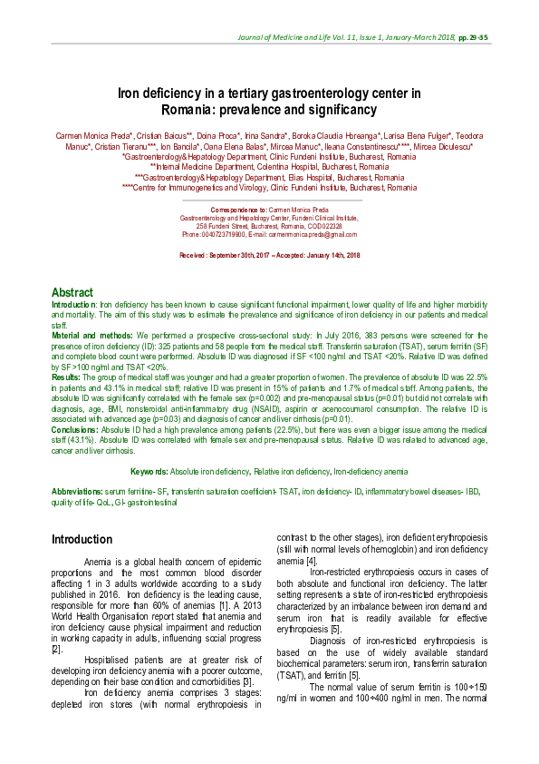 (PDF) Iron deficiency in a tertiary gastroenterology center in Romania ...
