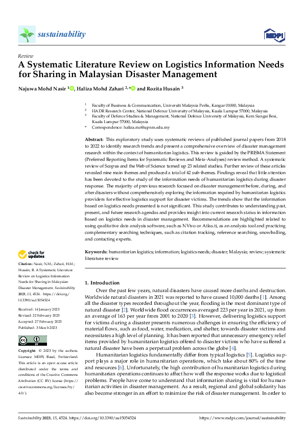(PDF) A Systematic Literature Review on Logistics Information Needs for ...