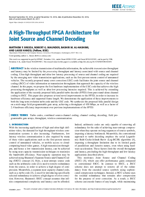(PDF) A High-Throughput FPGA Architecture for Joint Source and Channel ...
