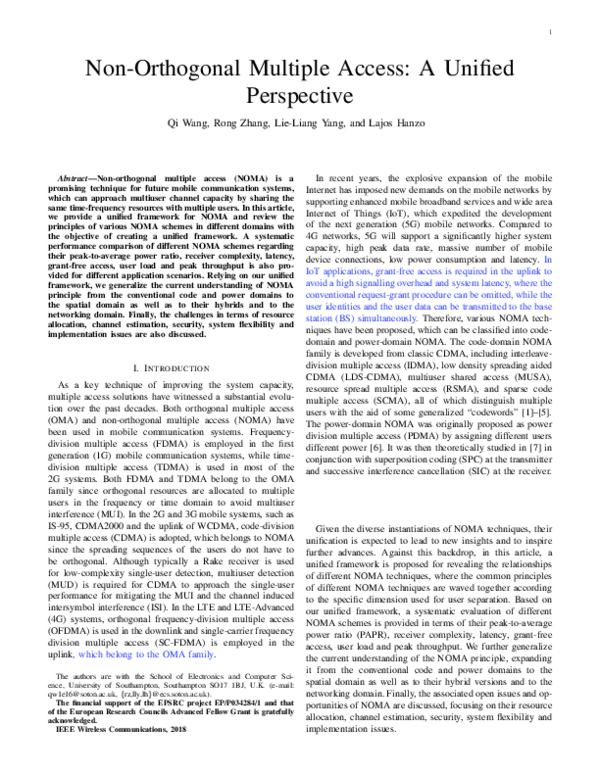 (PDF) Non-Orthogonal Multiple Access: A Unified Perspective