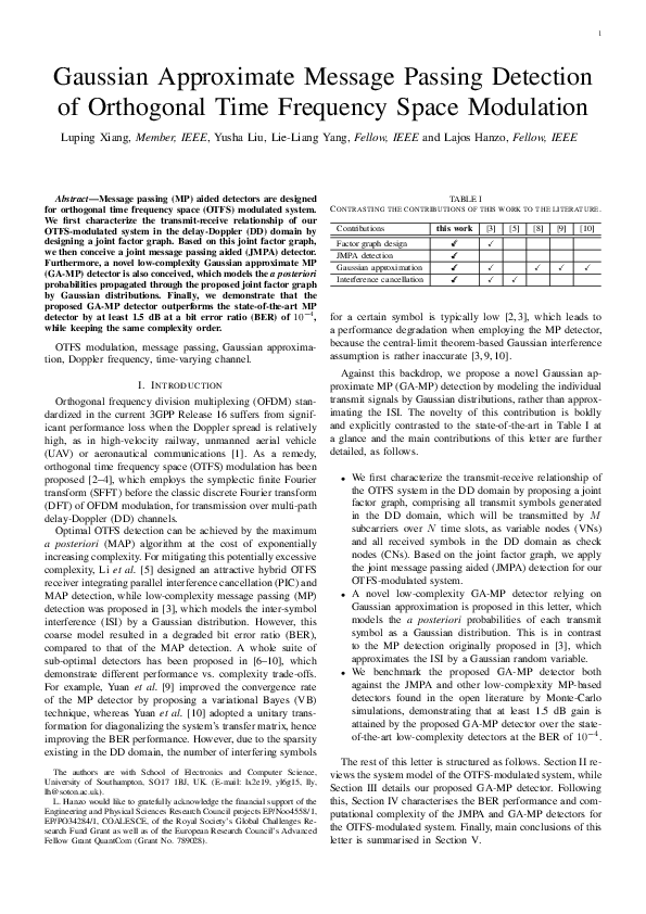 (PDF) Gaussian Approximate Message Passing Detection of Orthogonal Time ...