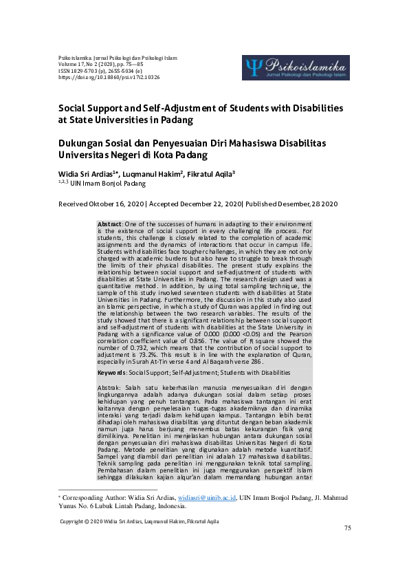 (PDF) Social Support and Self-Adjustment of Students with Disabilities ...