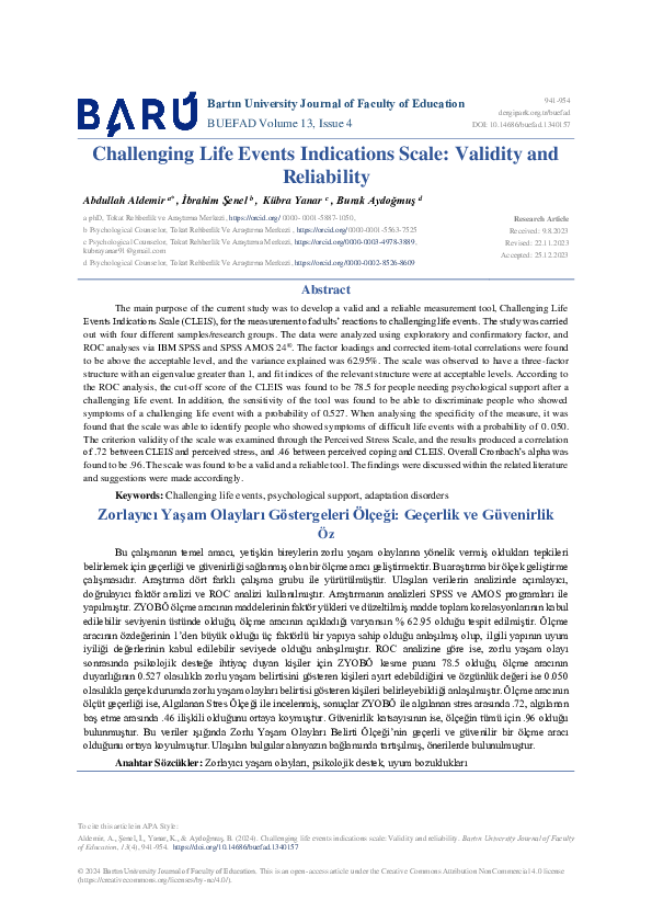 (PDF) Challenging Life Events Indications Scale: Validity and Reliability