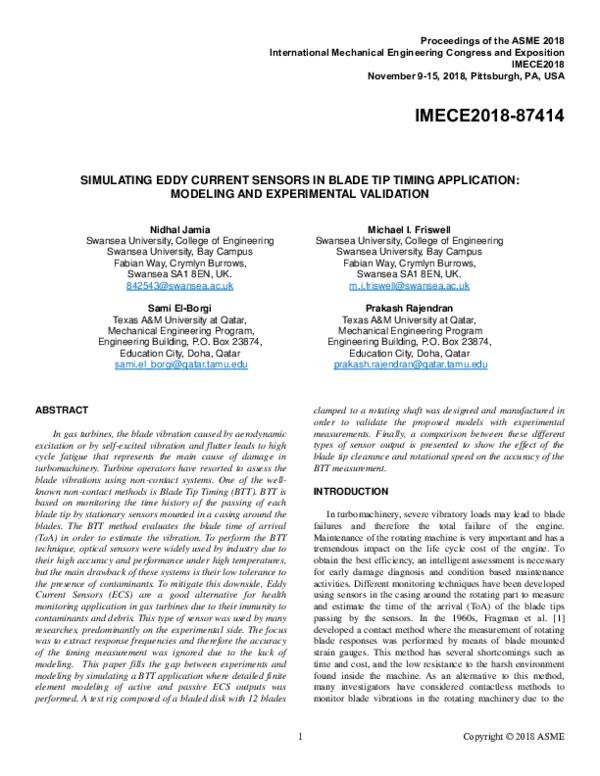 (PDF) Simulating Eddy Current Sensors in Blade Tip Timing Application ...