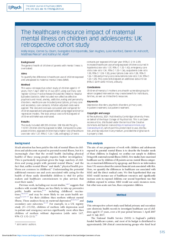 (PDF) The healthcare resource impact of maternal mental illness on ...