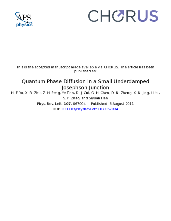 (PDF) Quantum Phase Diffusion in a Small Underdamped Josephson Junction