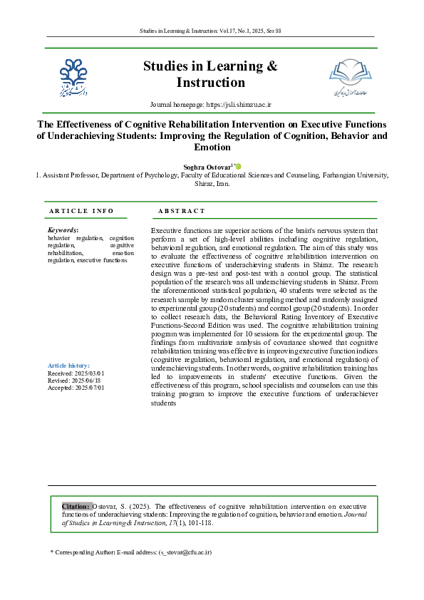 (PDF) The Effectiveness of Cognitive Rehabilitation Intervention on ...