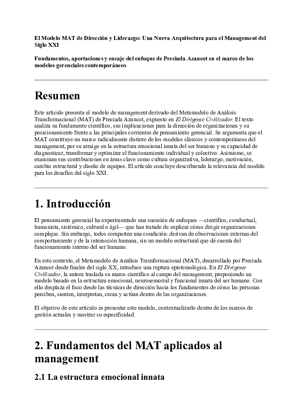 (PDF) El Modelo MAT de Dirección y Liderazgo