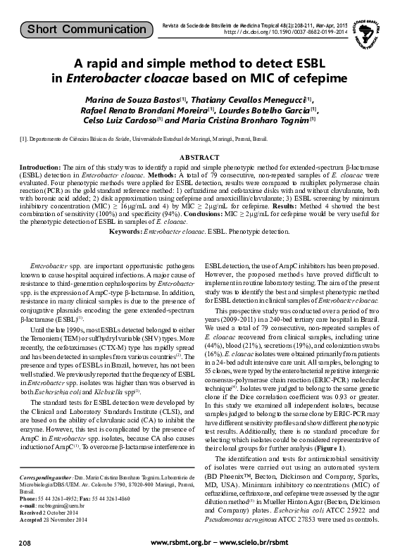 (PDF) A rapid and simple method to detect ESBL in Enterobacter cloacae ...