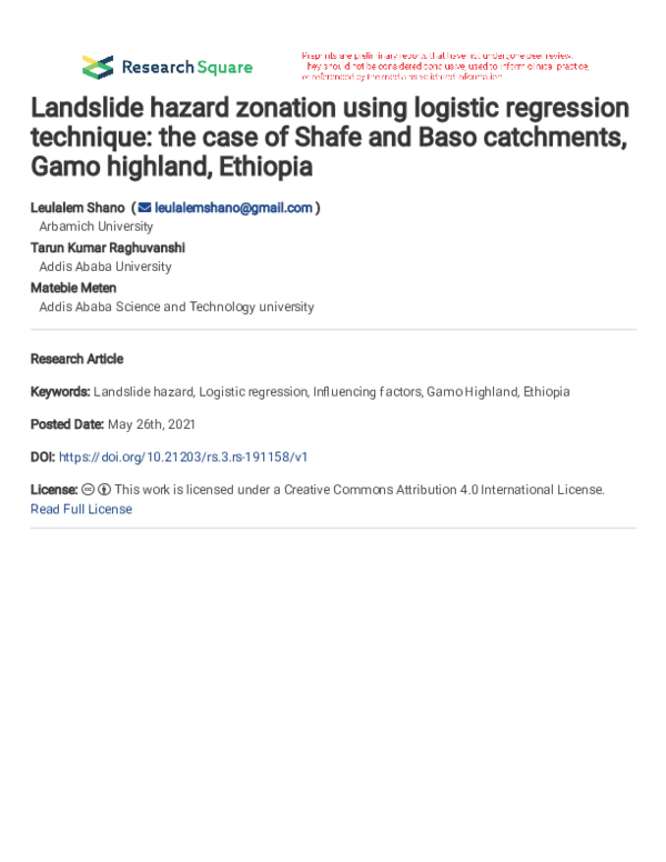 (PDF) Landslide hazard zonation using logistic regression technique ...