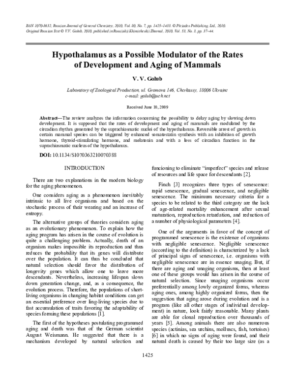 (PDF) Hypothalamus as a Possible Modulator of the Rates of Development ...