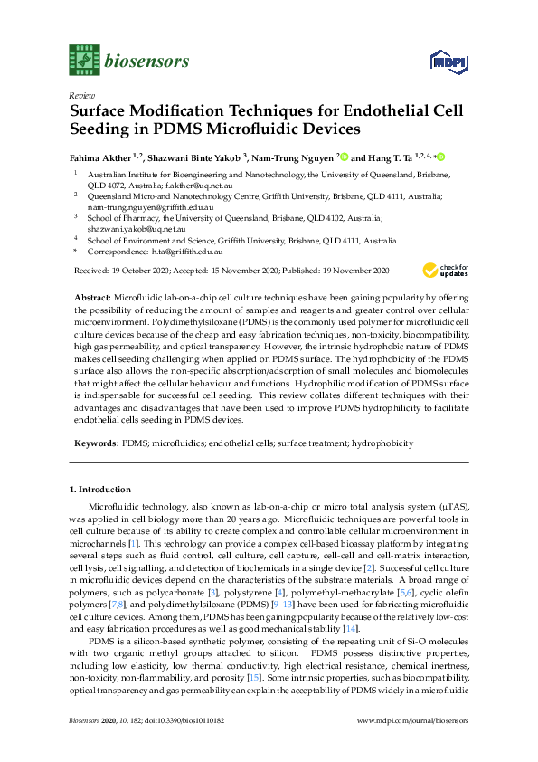 (PDF) Surface Modification Techniques for Endothelial Cell Seeding in ...
