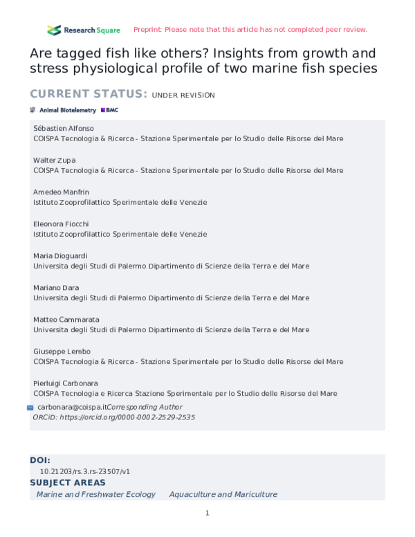 (PDF) Are tagged fish like others? Insights from growth and stress ...