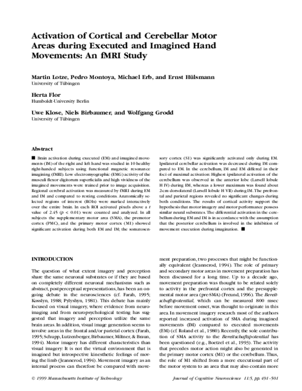 (PDF) Activation of Cortical and Cerebellar Motor Areas during Executed ...