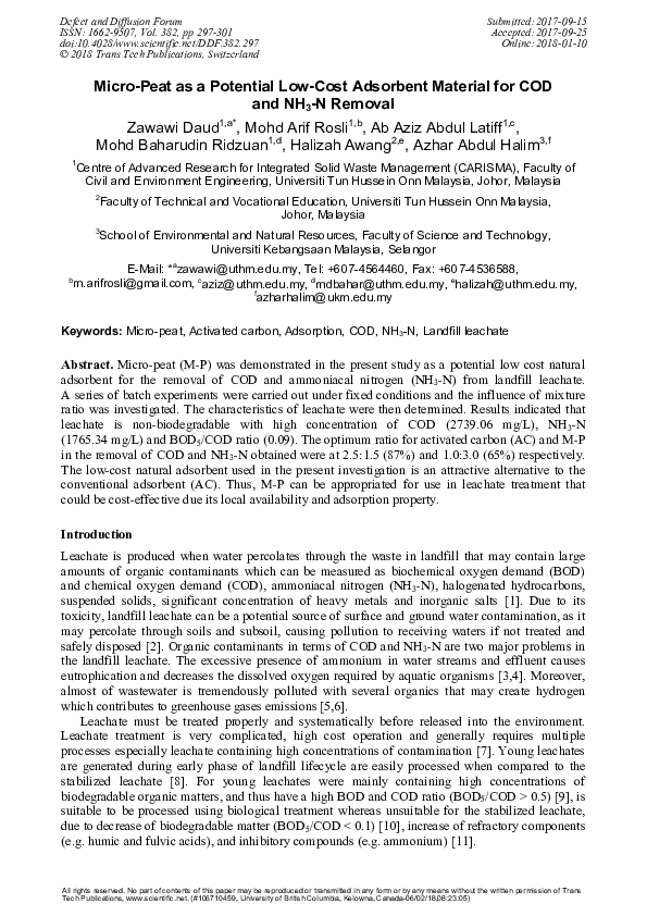 (PDF) Micro-Peat as a Potential Low-Cost Adsorbent Material for COD and ...