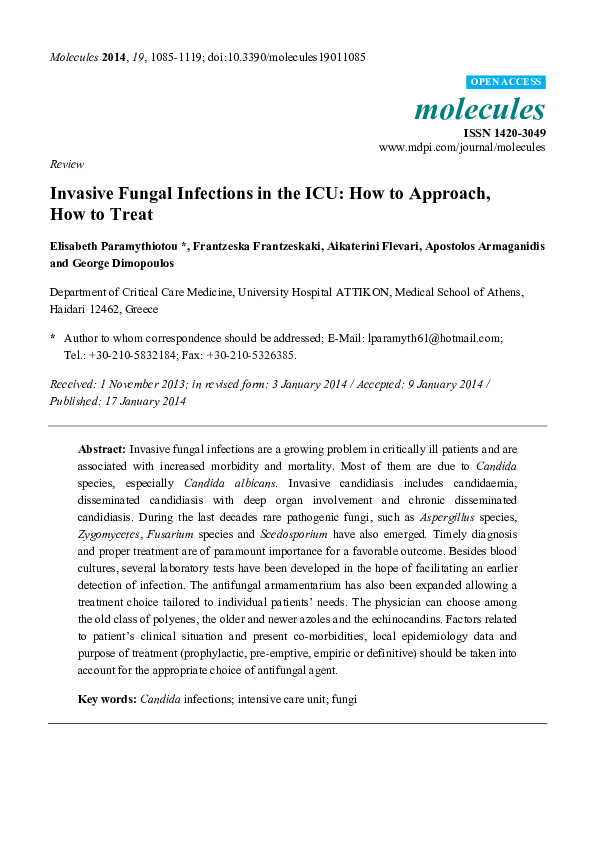 (PDF) Invasive Fungal Infections in the ICU: How to Approach, How to Treat