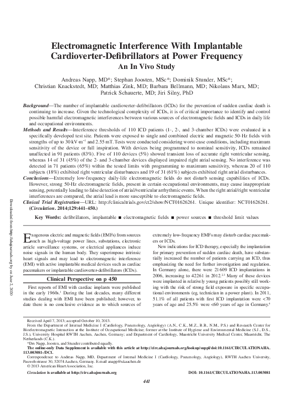 (PDF) Electromagnetic Interference With Implantable Cardioverter ...