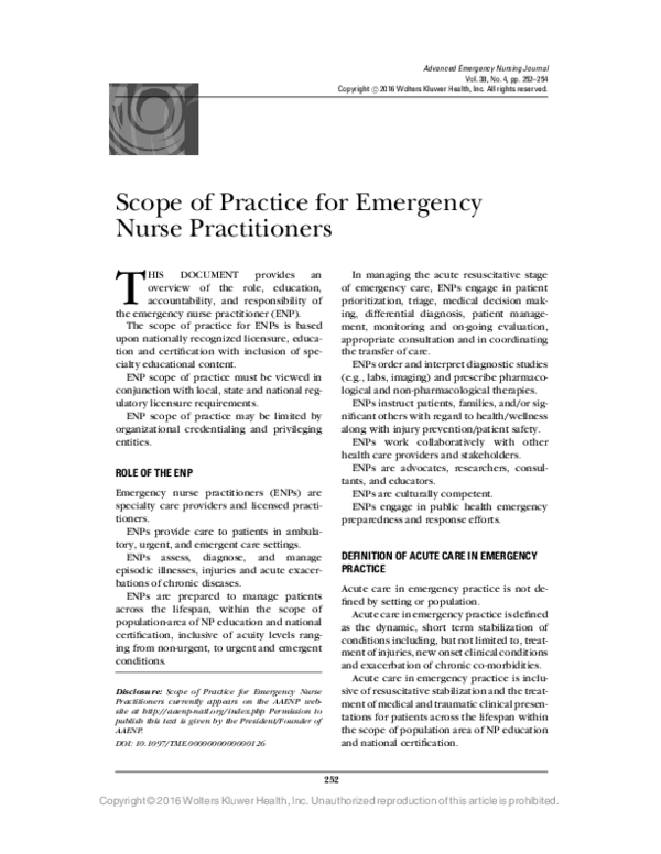 (PDF) Scope of Practice for Emergency Nurse Practitioners