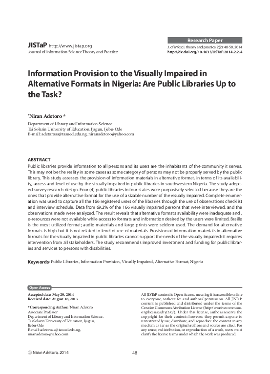 (PDF) Information Provision to the Visually Impaired in Alternative ...