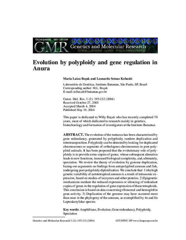 (PDF) Evolution by polyploidy and gene regulation in Anura