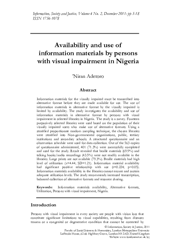 (PDF) Availability and use of information materials by persons with ...