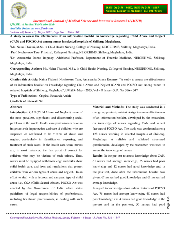 (PDF) A study to assess the effectiveness of an information booklet on ...