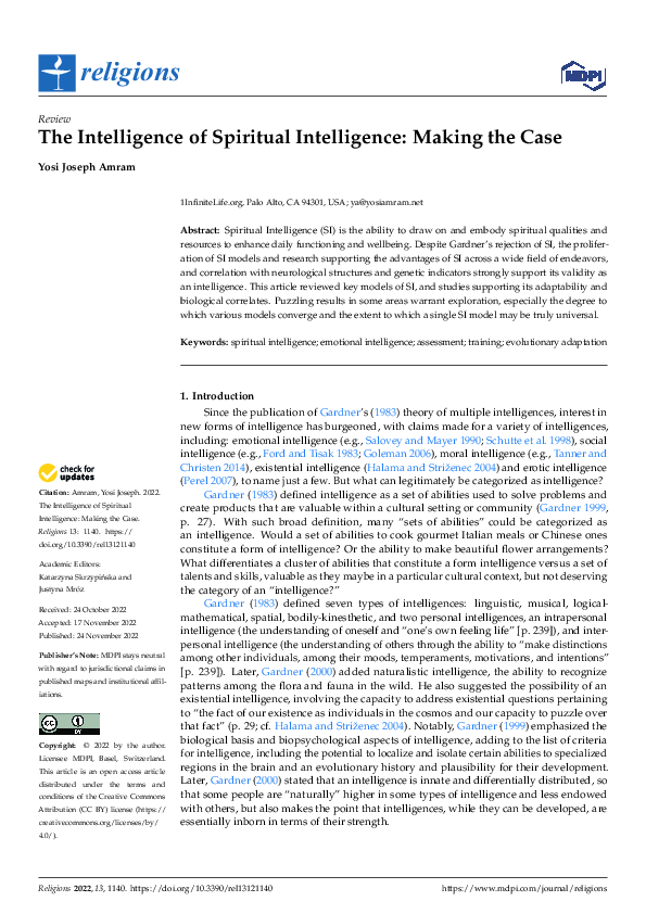 (PDF) The Intelligence of Spiritual Intelligence: Making the Case